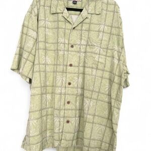 Tommy Bahama Green Plaid Silk Button-up Palm Tree Shirt Men's XL
